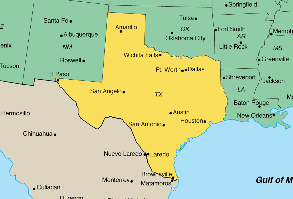 Kaart van Texas - Inc. oprichten in Texas